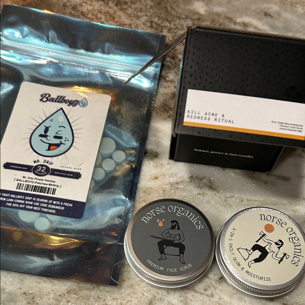Norse Organics Face Care set and Ballboyz pimple patches- acne care